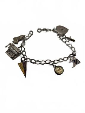 Vtg Sterling Silver Charm Bracelet with many Charms-enamel tropical fish